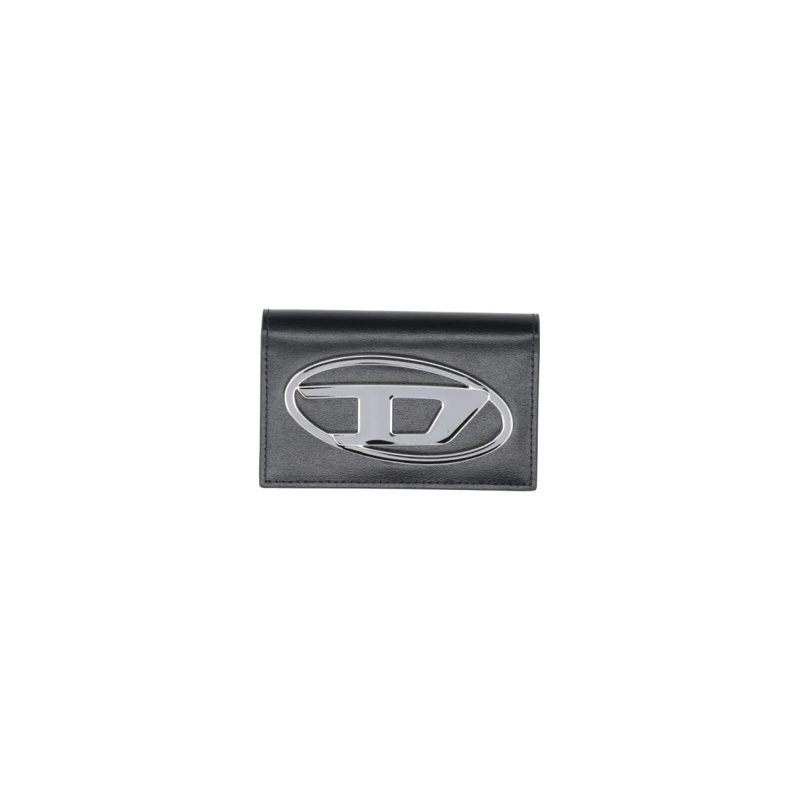 Diesel Porte-monnaie Black Leather Diesel Oval-D Wallet With Front Butt Black
