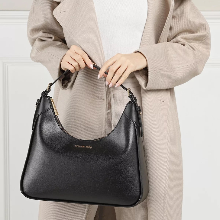 Michael kors black hot sale leather hobo bag