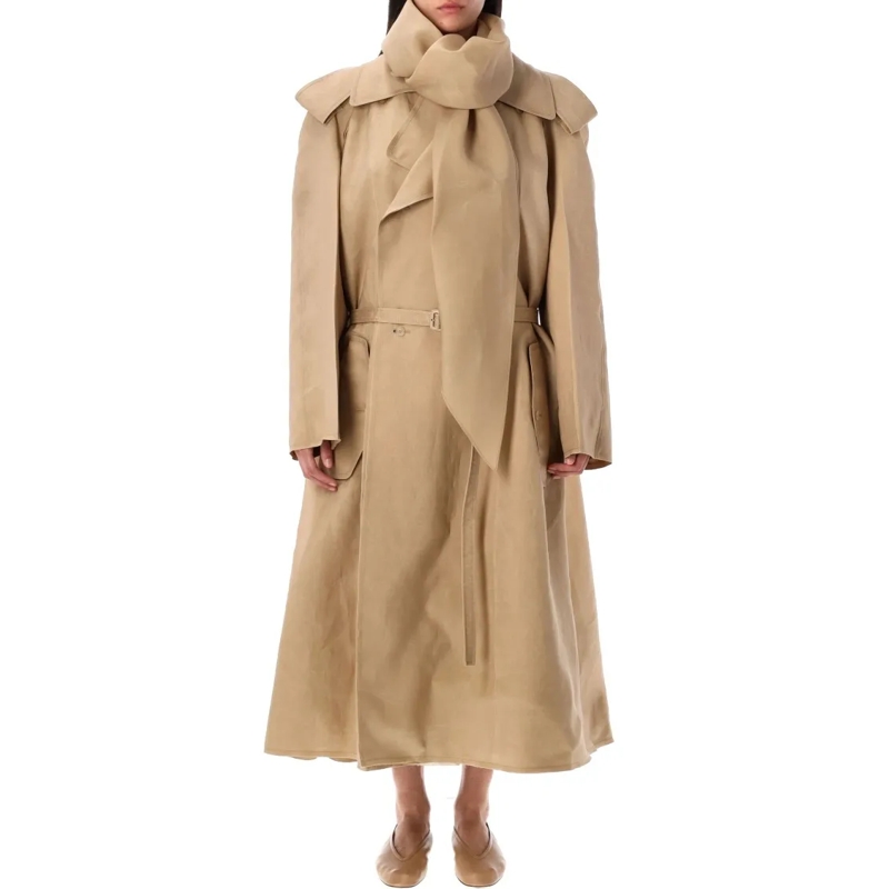 CARVEN Bontjassen Scarf Trench Coat With Detachable Scarf Brown