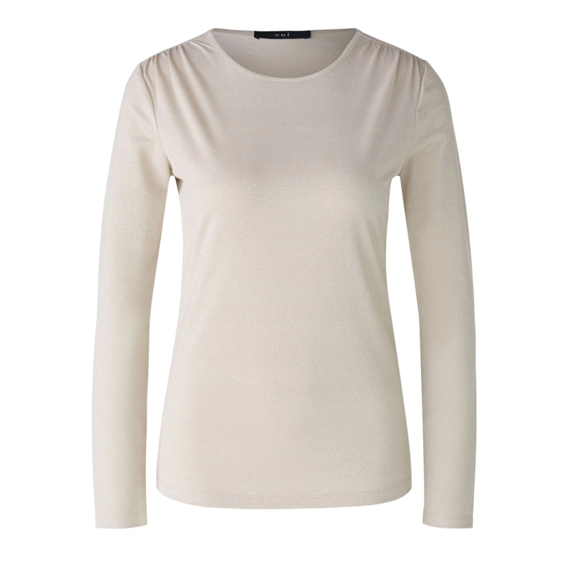 Oui T-Shirt Langarmshirt beige