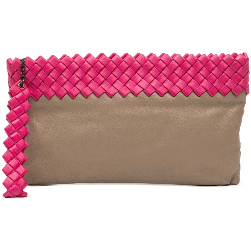 Bottega Veneta Pochette Intrecciato Trimmed Bicolor Nappa Clutch braun