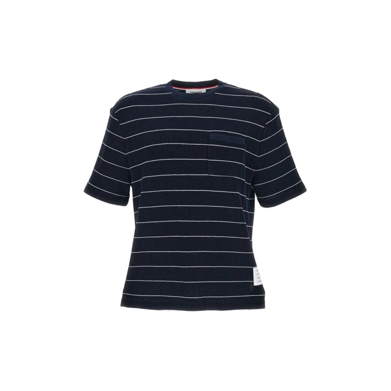 Thom Browne T-shirt Short Sleeve Tee In Textured Stripe Waffle Blue