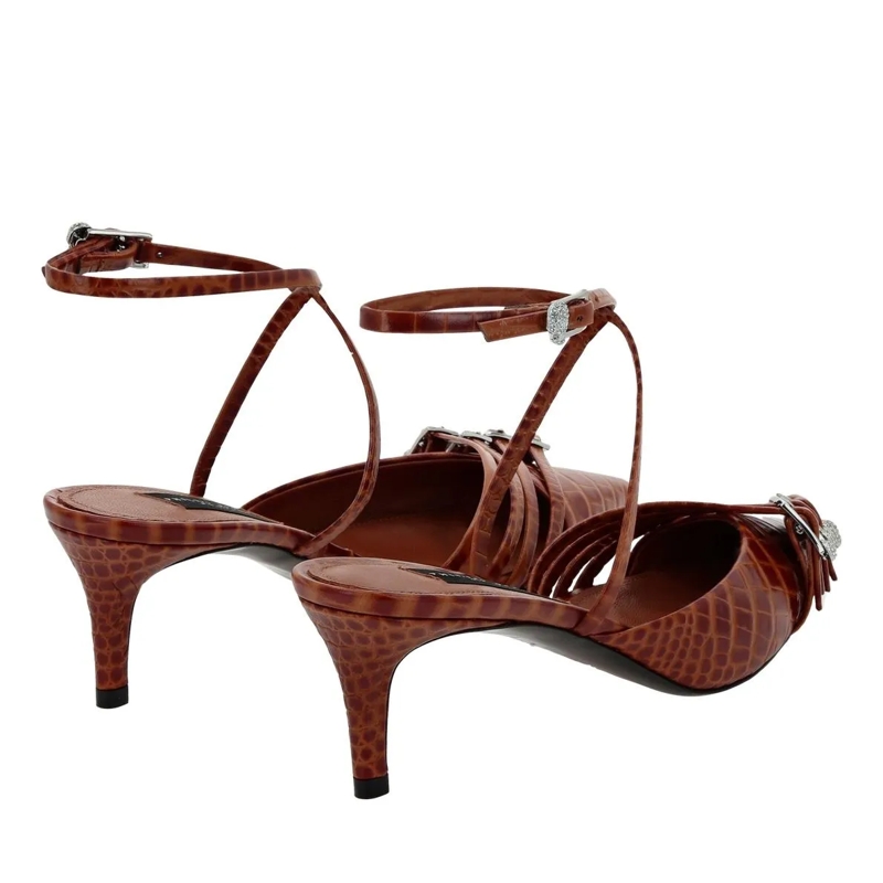 Philipp Plein Pumps Slingback Low Heels Cocco Crocco Geprägt braun(Image 3)