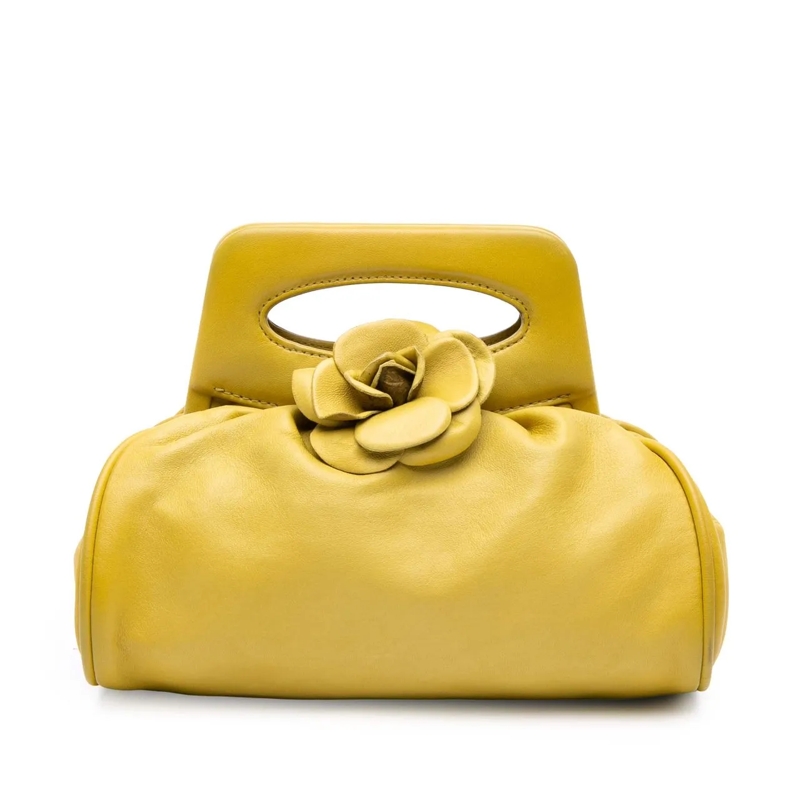 Chanel Pochette Lambskin Camellia Frame Clutch gelb