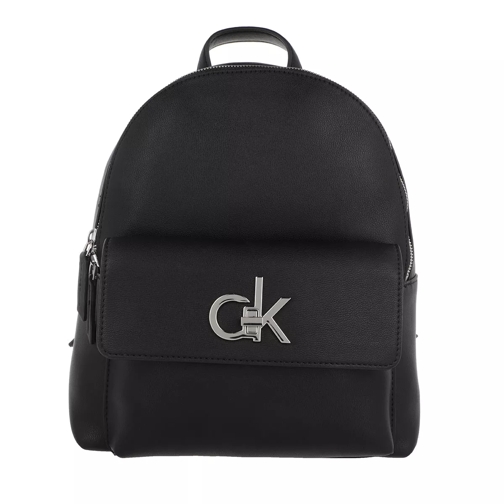 Calvin Klein Round Backpack Flap Pocket Black Rucksack