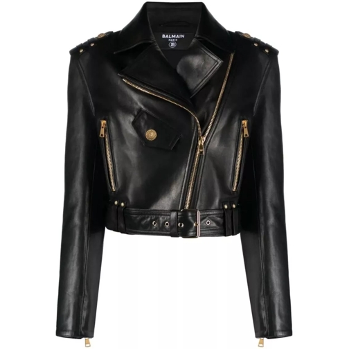 Balmain Zipped-Up Leather Biker Jacket Black 