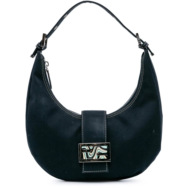 Fendi Schultertasche Canvas FF Marble Croissant Shoulder Bag blau