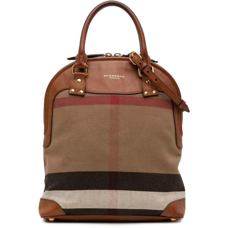 Burberry Schultertasche Medium Mega Check Canvas Bloomsbury Saddle Satchel braun