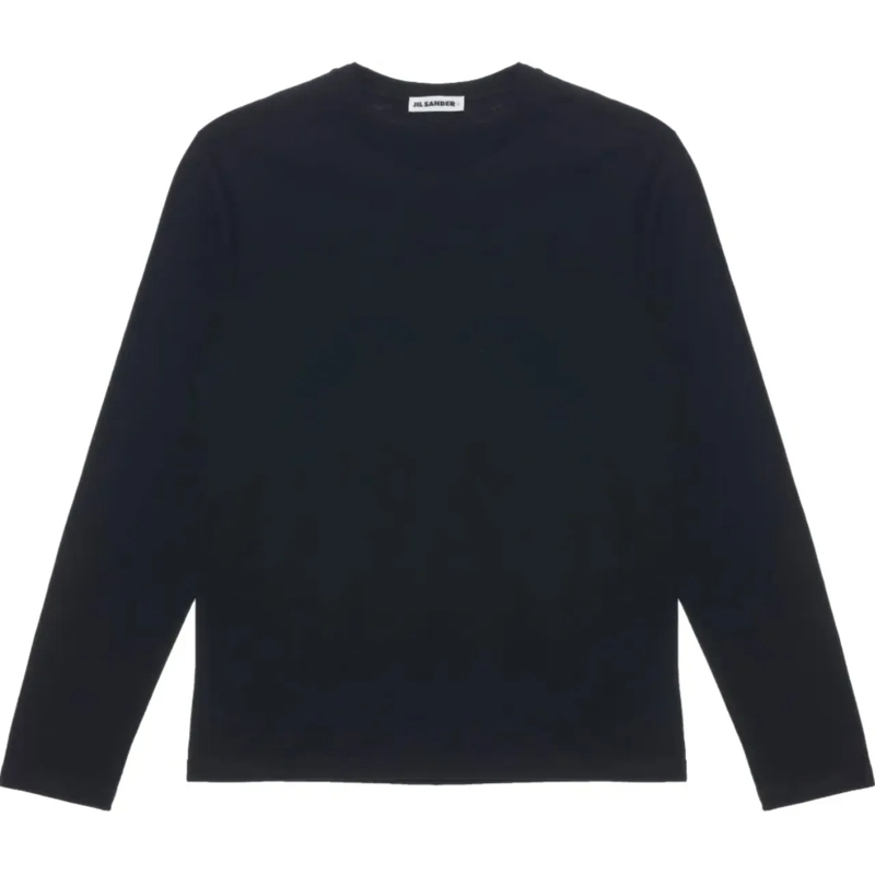 Jil Sander T-shirt Logo Leather Patch Back Longsleeve Black schwarz