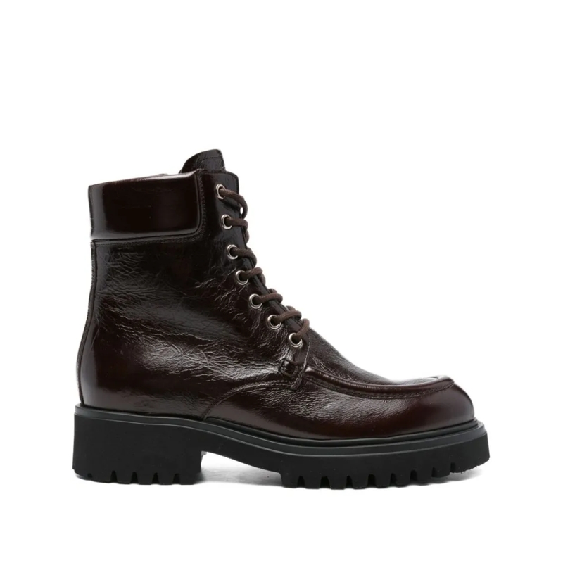 Guglielmo Rotta Bottes Polished Calfskin Ankle Boots With Lace-Up Front Black