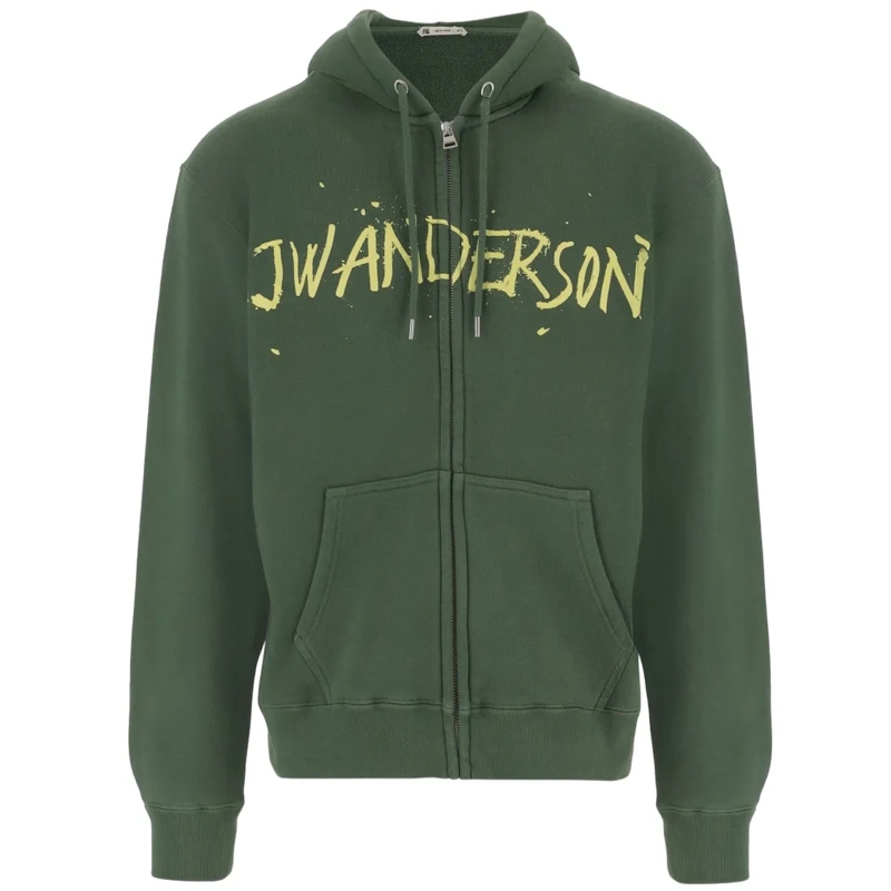 J.W.Anderson  Deep Green Cotton Sweatshirt With Adjustable Hood Grey