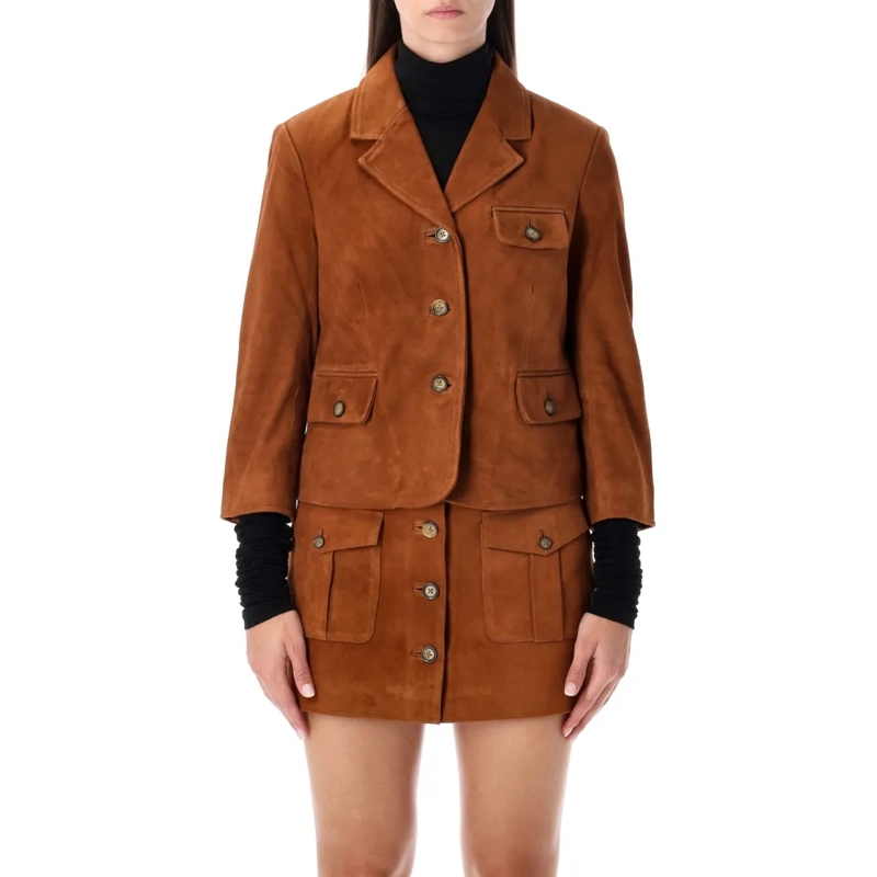 THE GARMENT Blazer Suede Fitted Jacket Brown