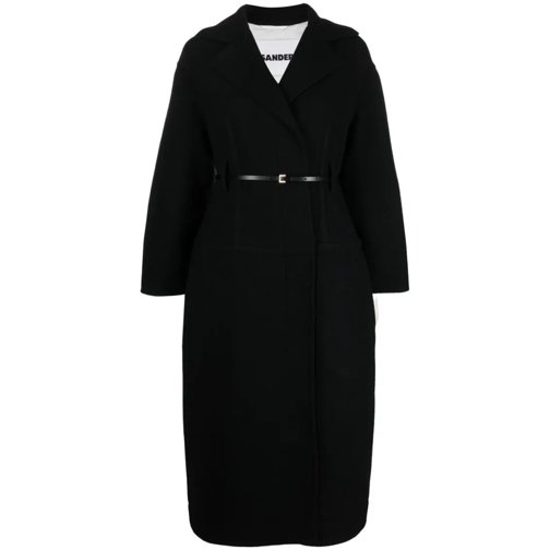 Jil Sander Black Belted Wool Coat Black Übergangsmäntel