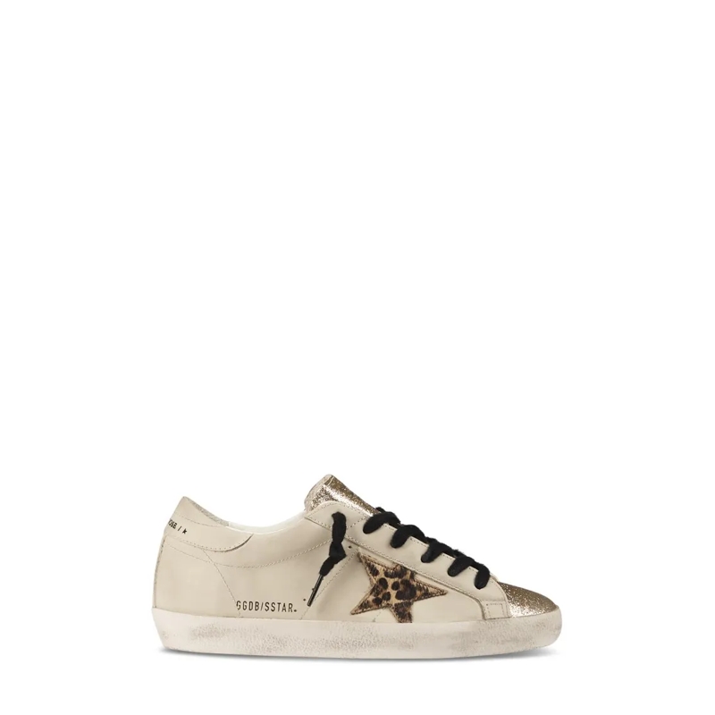 Golden Goose Low-Top-Sneaker Leather Sneakers With Glitter Toe And Leopard Star Neutrals