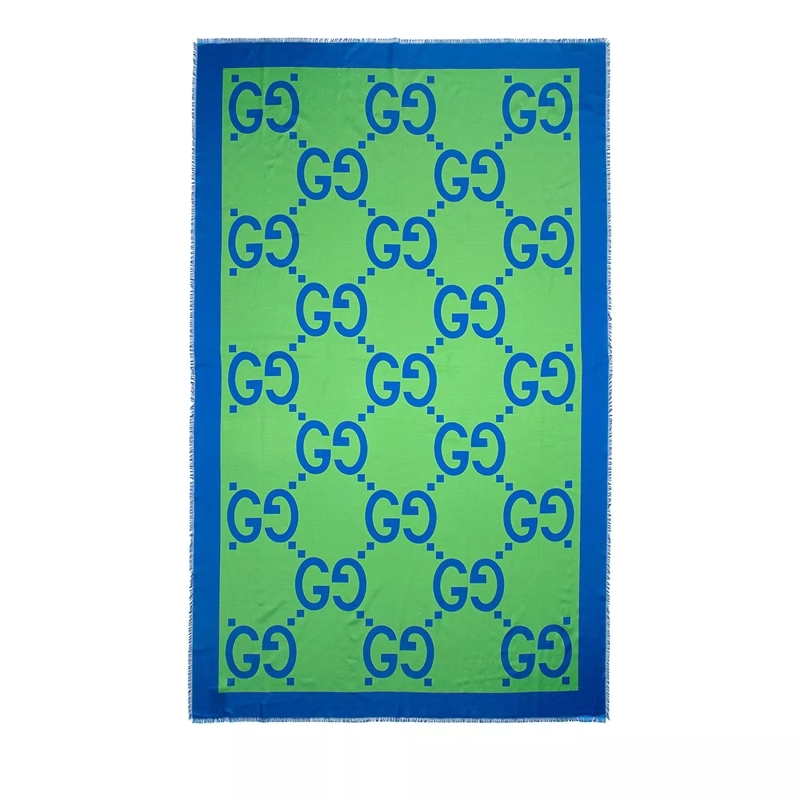 Gucci Leichter Schal Maxi GG Cotton Silk Scarf Neon Green and Blue