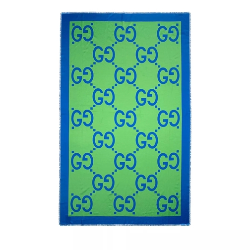 Gucci Maxi GG Cotton Silk Scarf Neon Green and Blue Lichtgewicht Sjaal