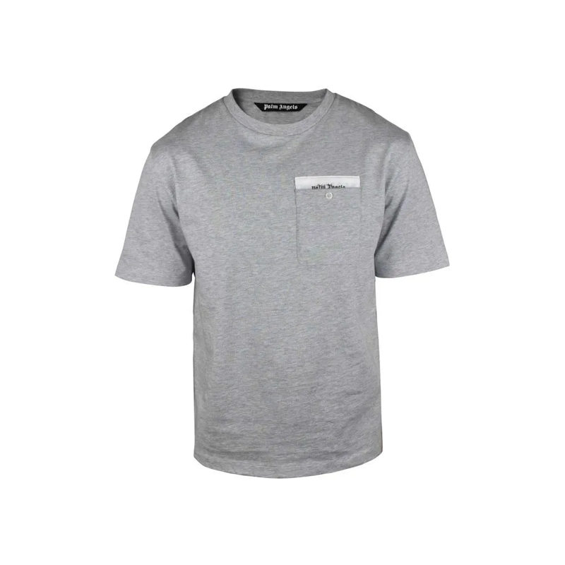 Palm Angels T-shirt Grey Cotton T-Shirt With One-Button Pocket Grey