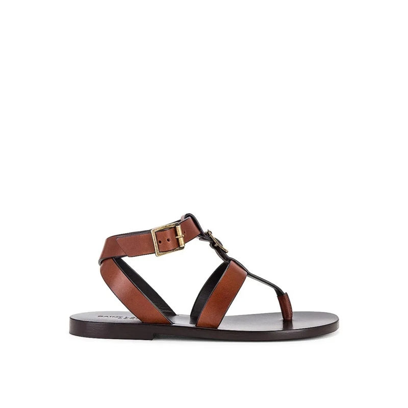 Saint Laurent Sandales Calf Leather Flip Flop Sandals Brown