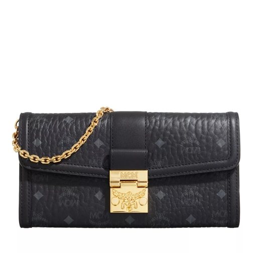 MCM Tracy Flap Wallet /Two-Fold Large Black Wallet On A Chain