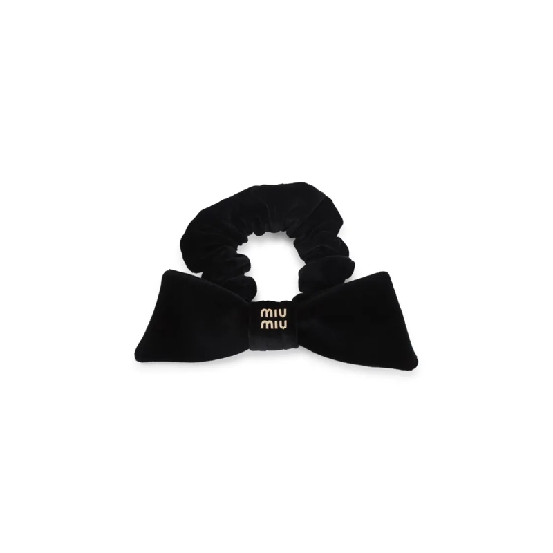 Miu Miu Haarklammer Plush Black Velvet Bow Scrunchie Black