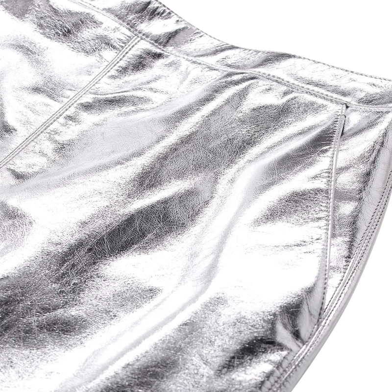 Saint Laurent Minirock Bleistiftrock aus Metallic-Leder silber(Image 3)