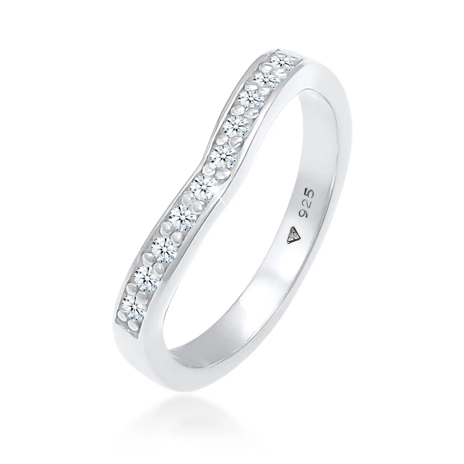 Elli Ringe - Ring Diamanten (0.15 ct) V-Form Verlobung 925 Silb - Gr. 52 MM - in Silber - für Damen