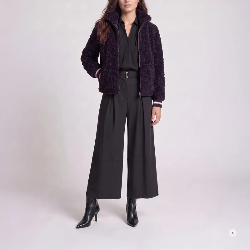 Marc Aurel Blouson Der Blouson mit Streifen-Strick aus curly Faux Fur lila(Image 2)