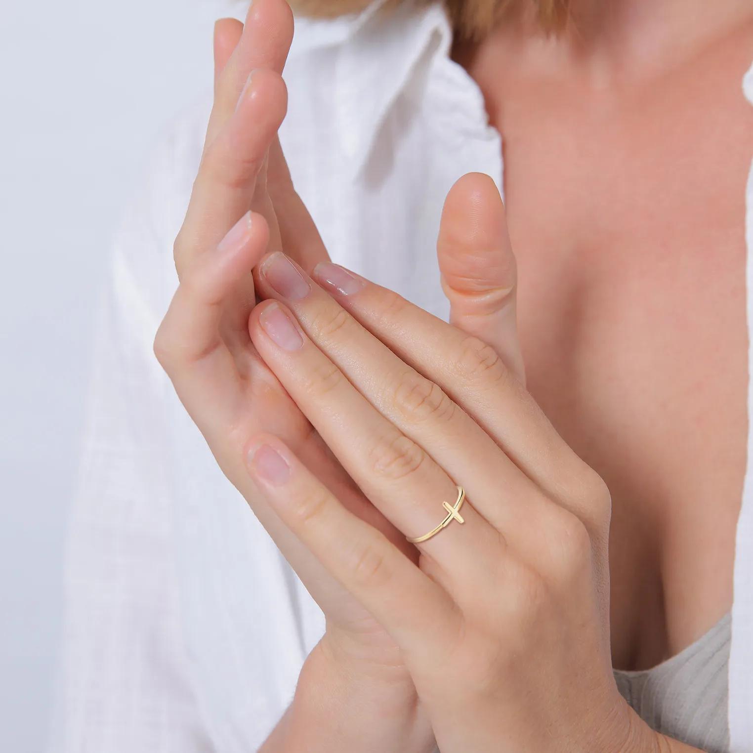 Thumbnail - Elli Ringe - Ring Ladies Cross Trend Geo Minimal in 375 Yellow - Gr. 58 MM - in Gold - für Damen