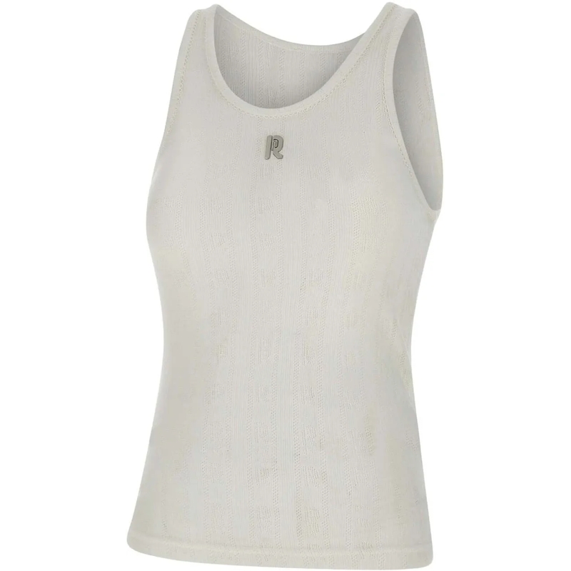 Paco Rabanne Top Sleeveless White Ribbed Top With Metallic Accent White