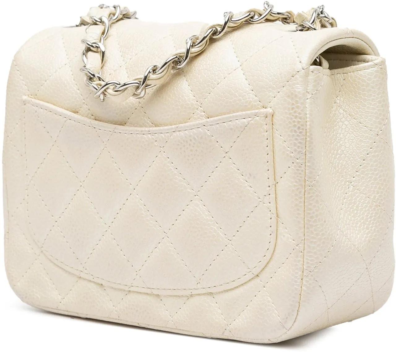 Chanel Shoppers Mini Square Classic Caviar Single Flap in wit