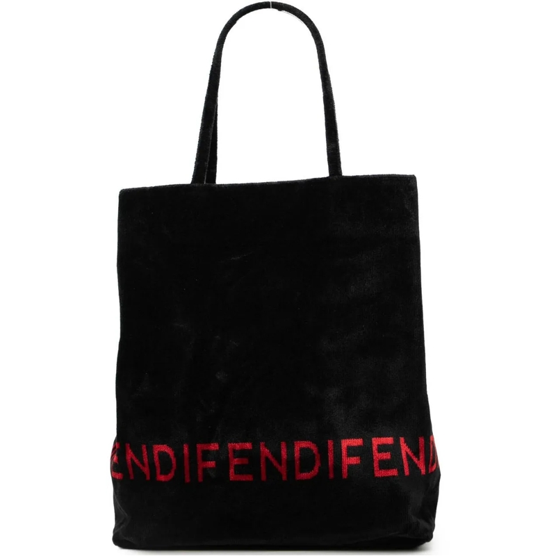 Fendi Shopper Velour Logo Tote schwarz