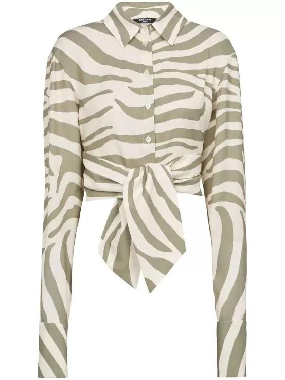 Balmain - Animal-Print Tie-Waist Shirt - Größe 38 -