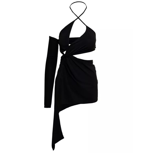 Mônot Jersey Black Asymmetrical Dress With Cut Out Detai Black 