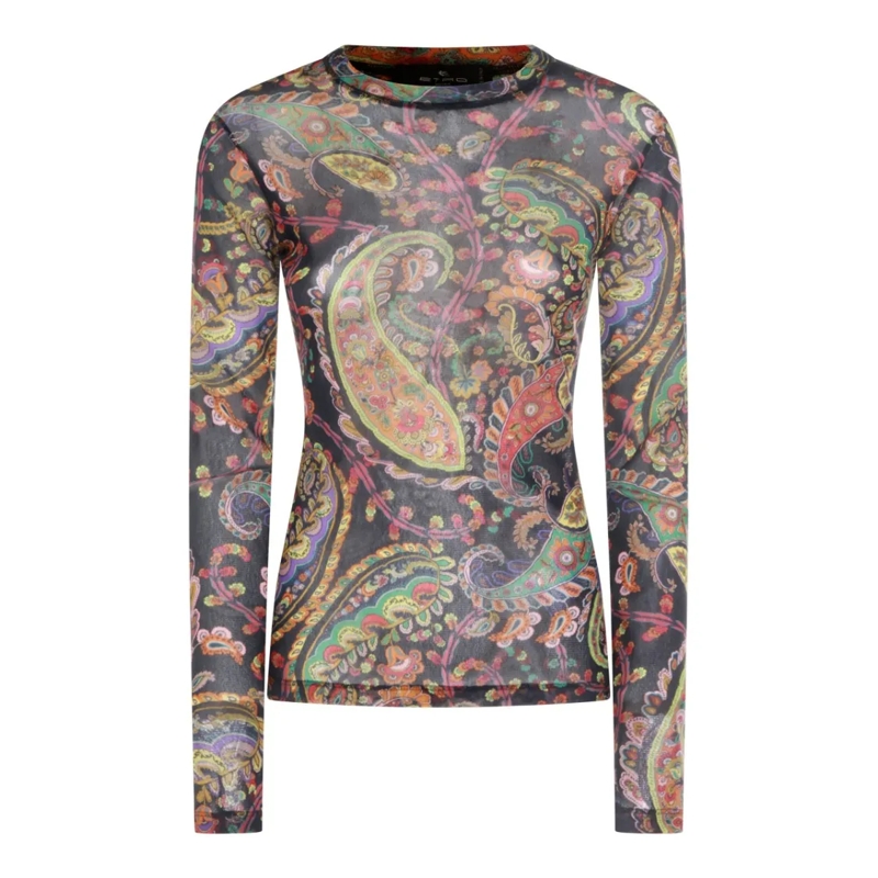 Etro Langärmeliges Oberteil Multicolor Printed Long-Sleeve Top Grey