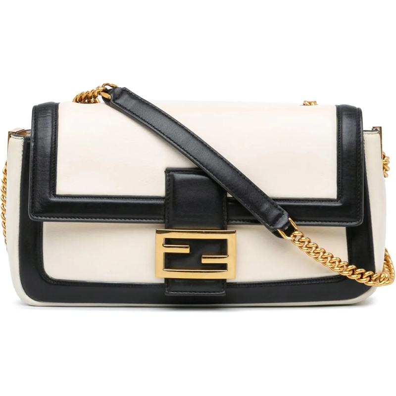 Fendi Schultertasche Bicolor Leather Chain Baguette weiß