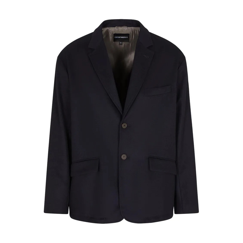 Emporio Armani Blazer Navy Blue Wool-Cashmere Blend Loose-Fit Blazer Black