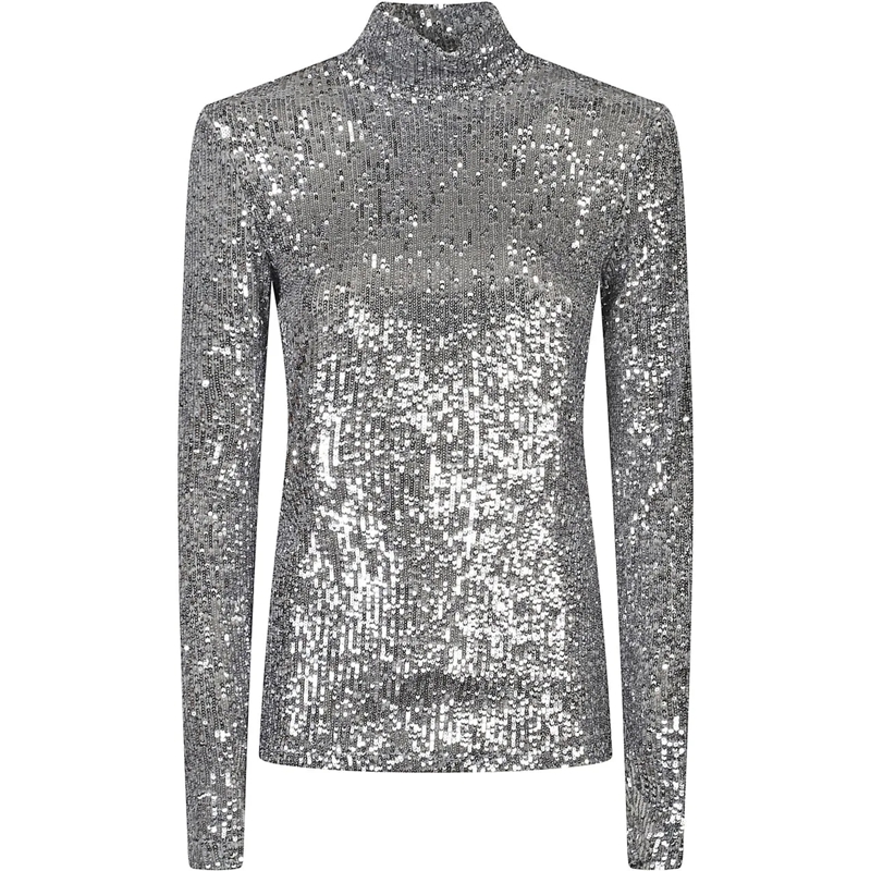 Paco Rabanne T-Shirt Long Sleeve Turtle Neck Top Metallic silber