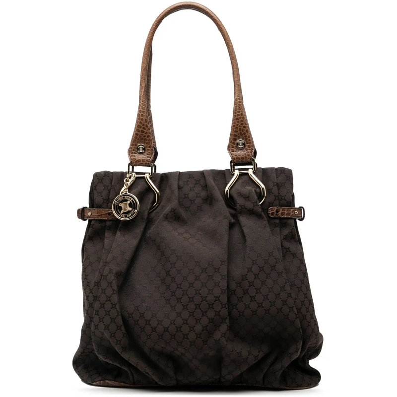 Celine Shopper Embossed Leather Trimmed Macadam Canvas Vertical T braun