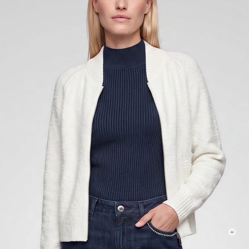 Marc Aurel Blouson Strickjacke- aus Bouclé- Taschen mit Patten aus weiss(Image 3)