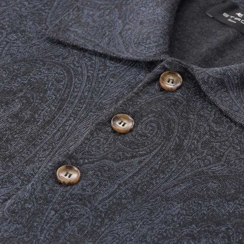 Etro Poloshirt Langarm-Poloshirt aus Wolle & Seide grau(Image 3)