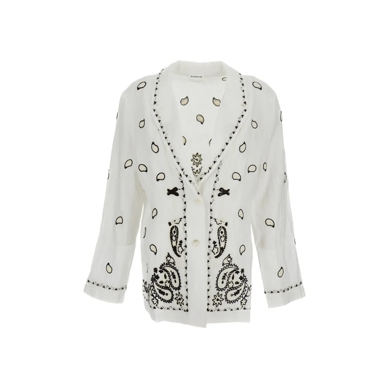 P.A.R.O.S.H. Blazer Embroidered Linen Jacket With Classic Lapels White