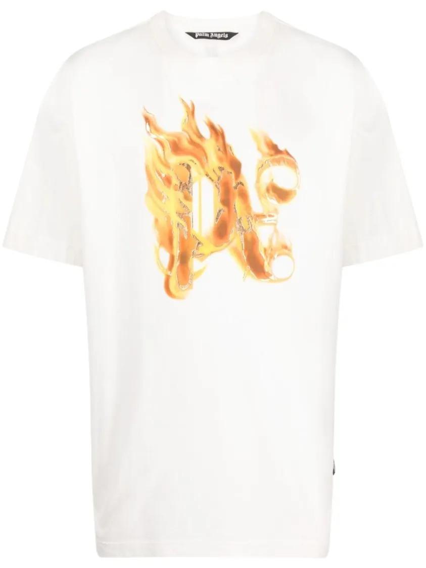 Palm Angels - T-Shirt With Logo - Größe L - weiß