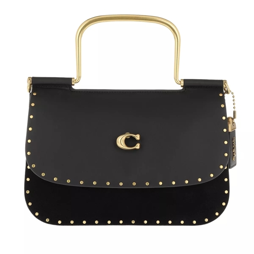 Coach Mixed Leather With Border Rivets Crossbody Bag Black Satchel