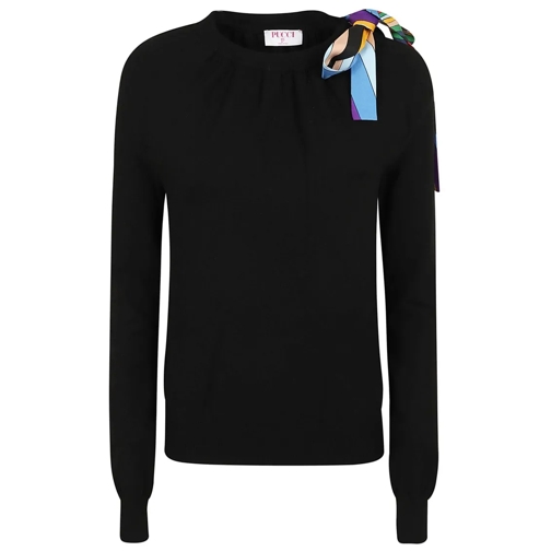 Pucci Pullover Extrafine Viscose Blend Sweater With Iride Print Black