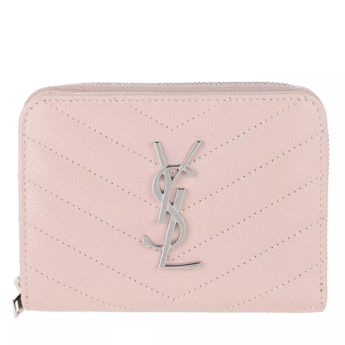 Saint Laurent YSL Wallet On Chain Leather Marble Pink Portemonnaie mit Zip-Around-Reißverschluss