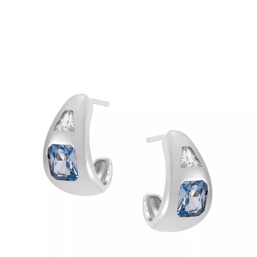 V by Laura Vann Diana Small Chubby Hoop Earrings Silver/Spinel Blue Stone Creole