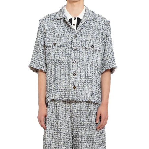 Amiri Bouclè Tweed Short Sleeves Shirt Blue Hemden