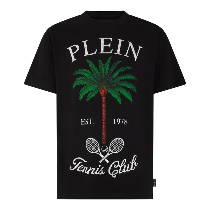 Philipp Plein T-Shirt Round Neck T-Shirt Tennis Club Stones schwarz