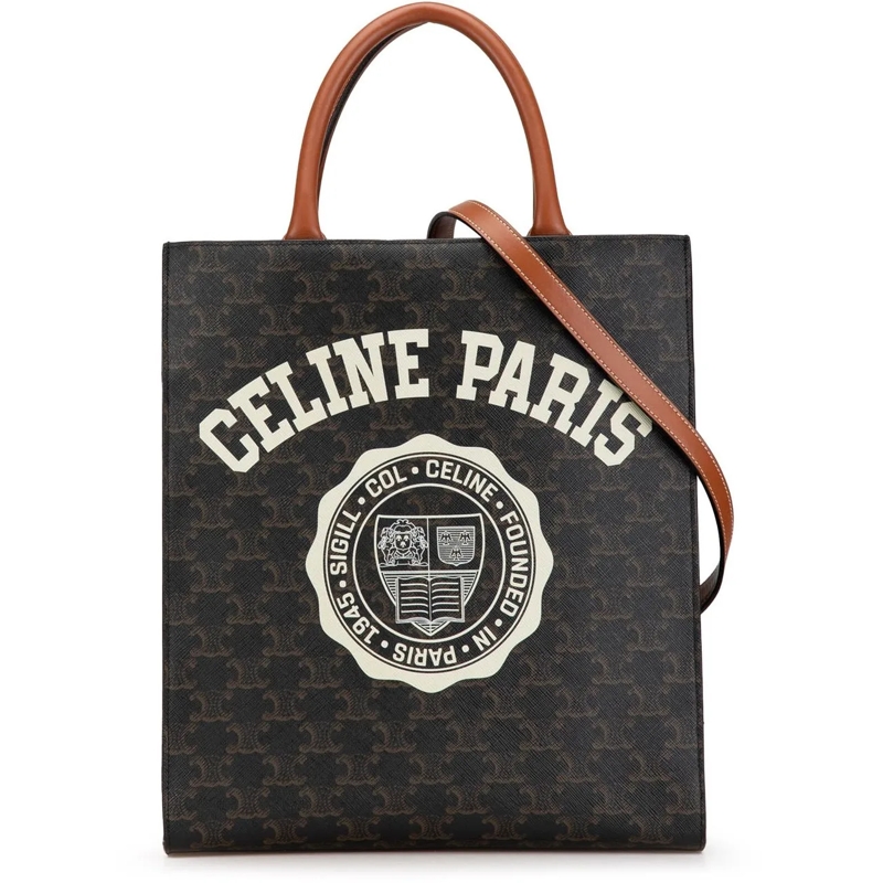 Celine Draagtas Small Paris Print Triomphe Coated Canvas Vertical  braun