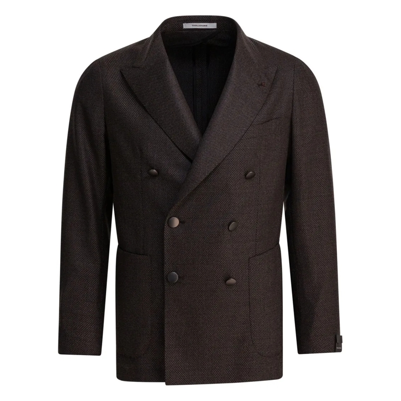 Tagliatore Blazer Textured Wool Double-Breasted Jacket With Wide Lap Black
